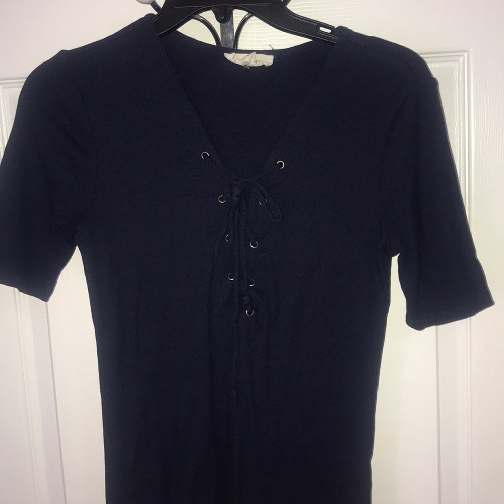 Navy Blue Lace Up Top